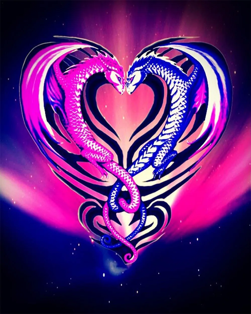 Two pterosaurs Diamond Embroidery Cross Colorful Pink Rose round Stick Drill Drawing Resin