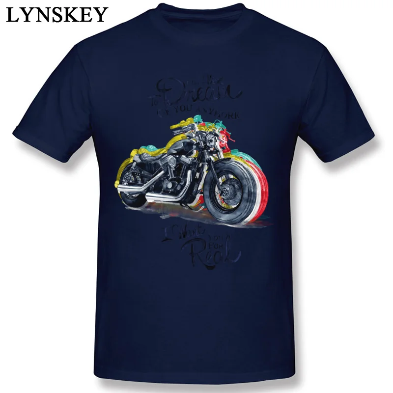 Men`s Tops T Shirt Newest Normal T Shirts 100% Cotton O Neck Short Sleeve Unique Motorcycledream Tee-Shirt Top Quality navy ablue