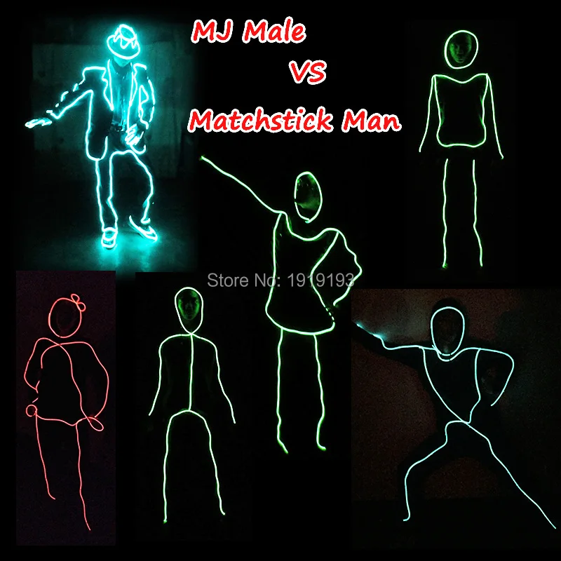 10 Color Choice DIY the Style of Matchstick beauty LED dance Costume EL wire holiday lighting clothes for Party decoration 10 Color Choice DIY the Style of Matchstick beauty LED dance Costume EL wire holiday lighting clothes for Party decoration