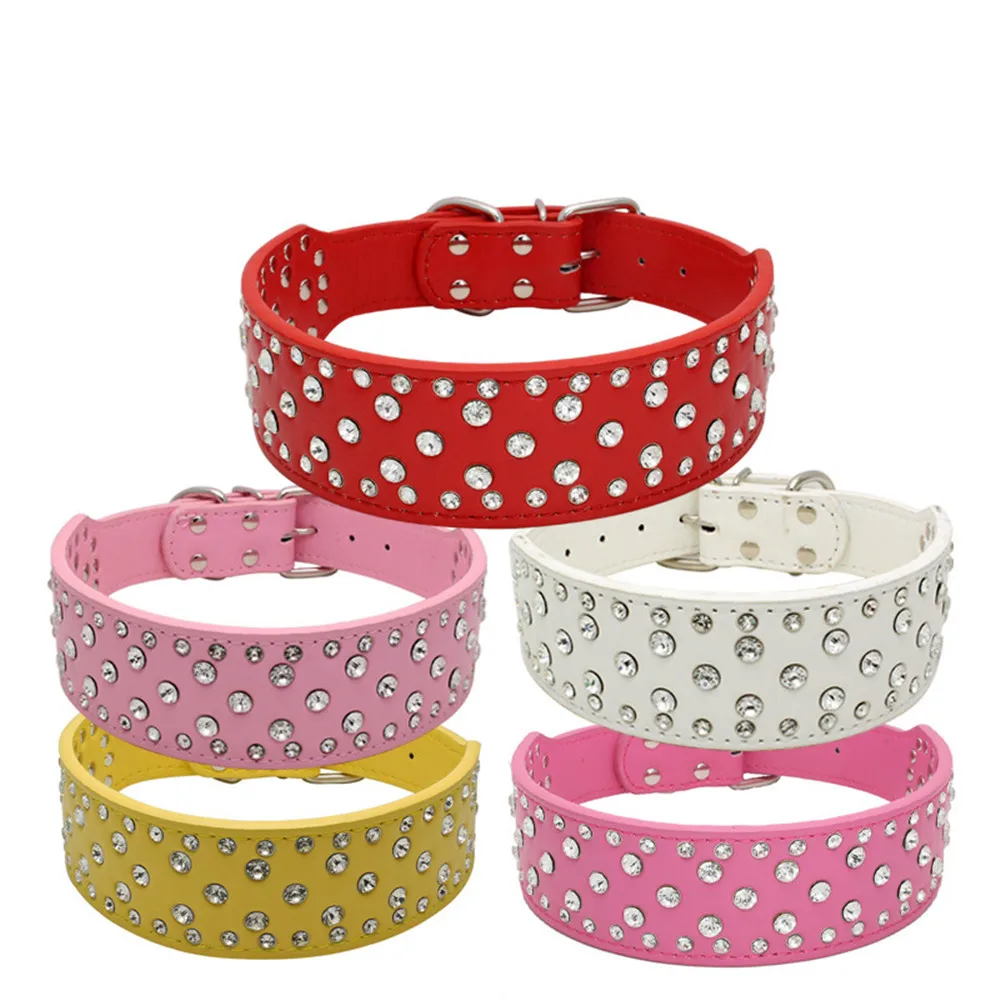 Fashion PU Leather Pet Dog Collar With Bling Style Adjustable Harness