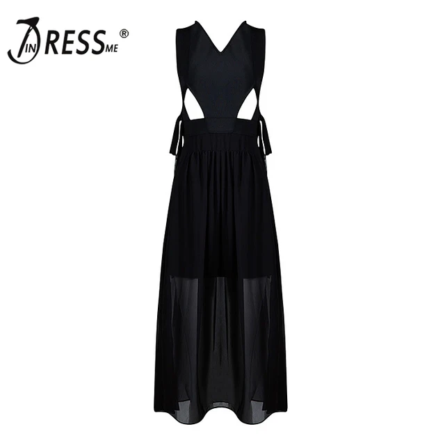 Negro Recortable largo Patchwork Indressme 2017 Midi Split Nuevo respaldo Vestido Sin Vendaje wFxYqaxS