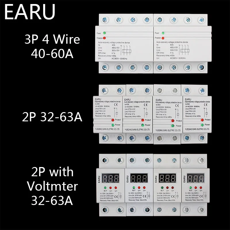 40A 220V автоматическое переподключение от перенапряжения и защиты от перенапряжения защитное устройство реле с вольтметром монитор напряжения