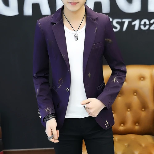 Мужской пиджак с длинным рукавом, приталенный дизайн, Мужской Блейзер, пальто, Азиатский Размер S M L XL XXL XXXL, мужской костюм, блейзеры - Цвет: Фиолетовый