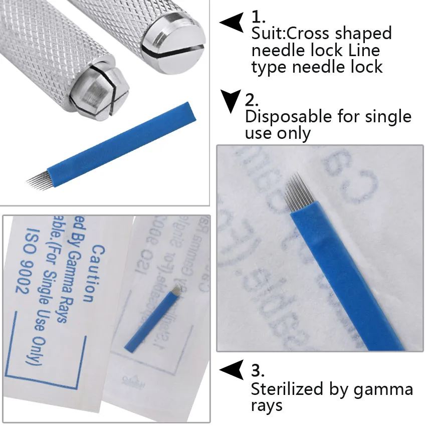 100PCS 18 Pin U Shape Tattoo Needles Permanent Makeup Eyebrow Embroidery Blade For 3D