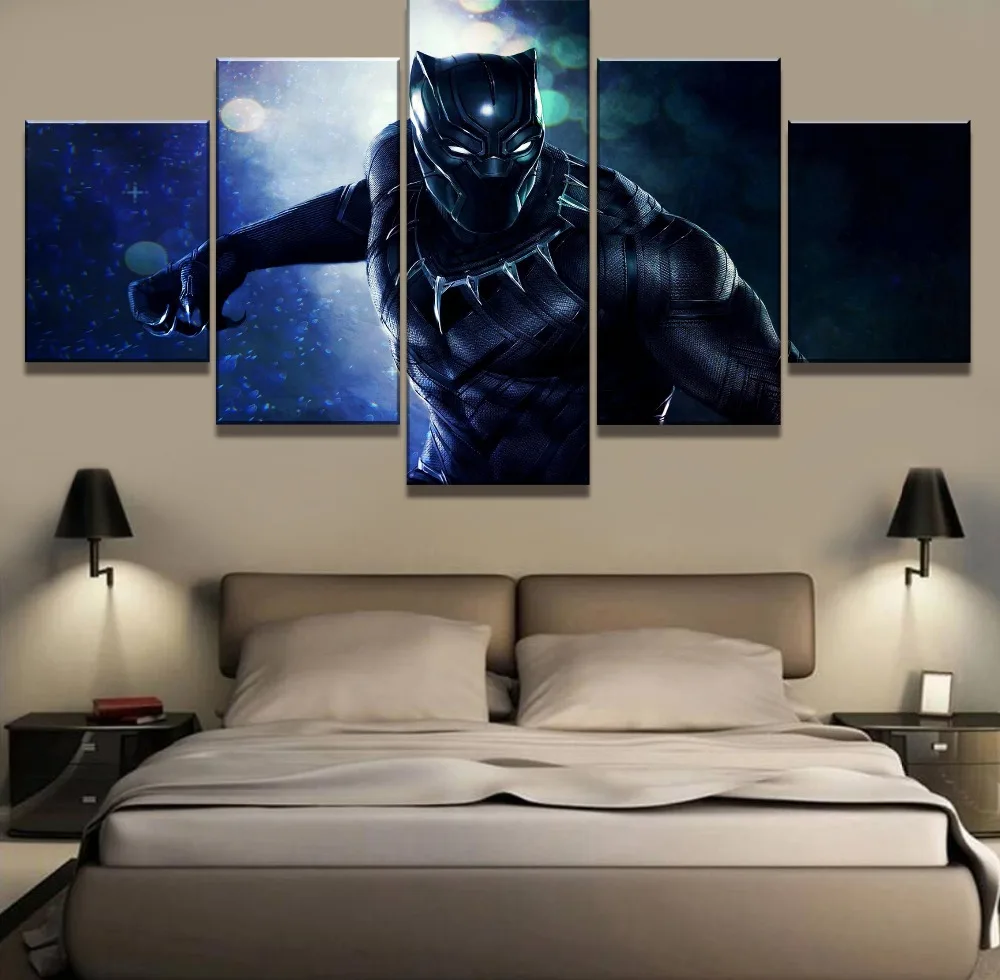 

Framework 5 Pieces HD Print Black Panther Poster Painting Canvas Wall Art Picture Home Decoration Living Room Canvas Painting