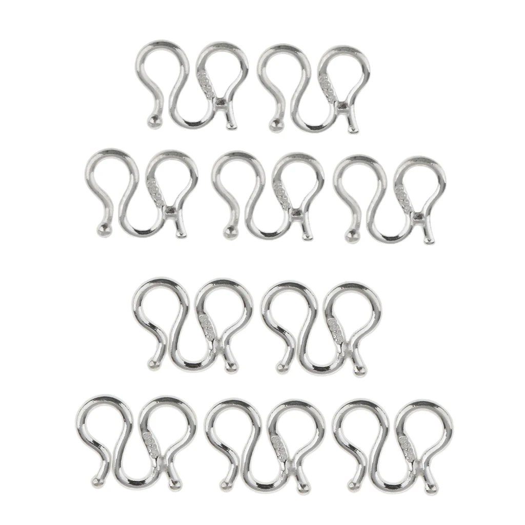 5 Pieces 925 Sterling Silver W Shaped Clasps Connectors Hooks Findings for DIY Necklace Size 8mm