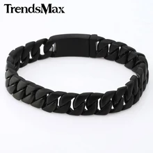 Trendsmax 11mm amplia curb cubano pulsera mens boys acero inoxidable 316l joyería de la cadena negro hb97