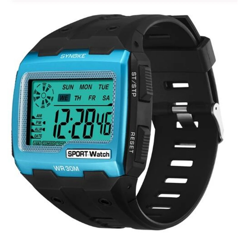 PANARS Новые мужские и женские цифровые часы с большим квадратным циферблатом и будильником, стойкие часы с хронографом, Многофункциональные цифровые спортивные часы - Цвет: Синий