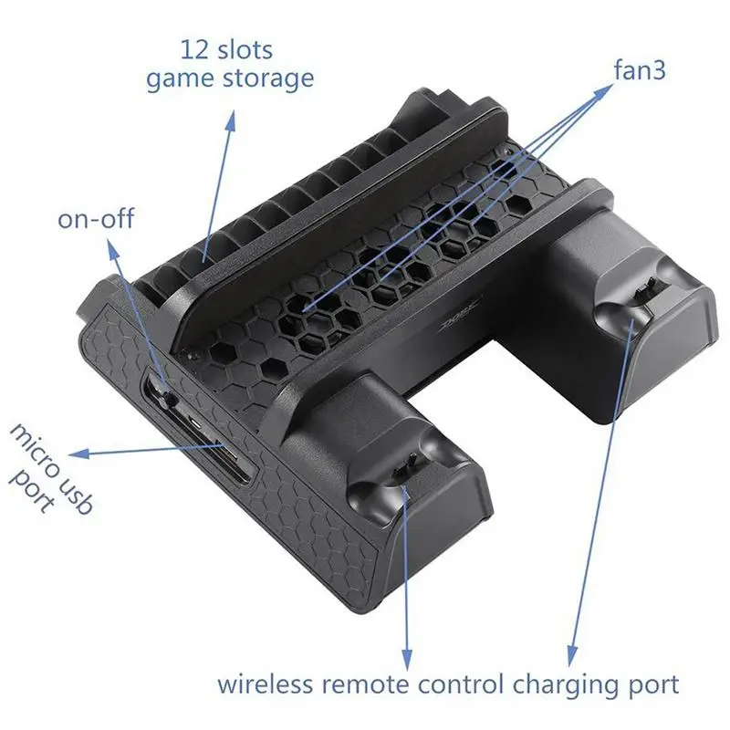 Хоббилан usb-хаб вертикальная подставка для PS4/PS4 Pro с охлаждающим вентилятором и двумя контроллерами зарядная станция d25