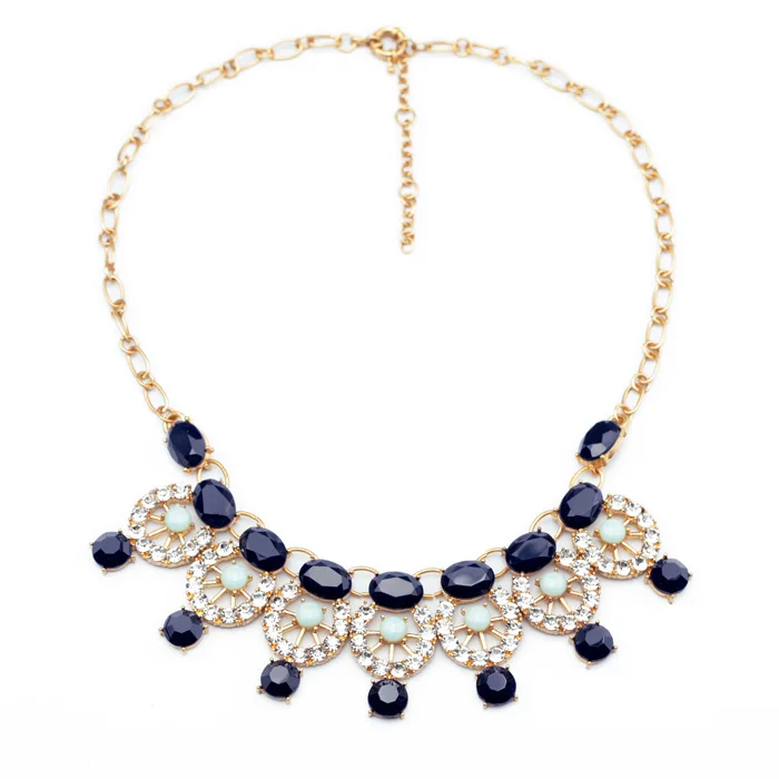 

Fashion Wholesale Light Gold Color Acrylic Stone Three Colors Statement Pendants & Necklace In Jewelry