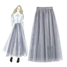 Tide tulle tighteness талия юбка женская пляжные милые свободные повседневные плиссированные макси юбки