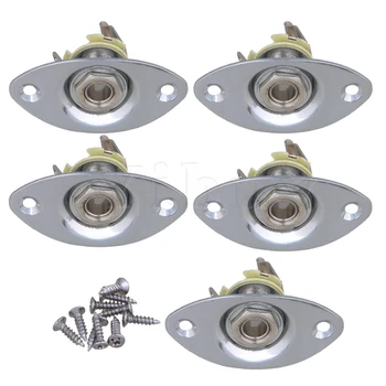 

Yibuy 5 PCS 27mm Chrome Electric Guitar Metal Oval Dented Jack Plate Socket