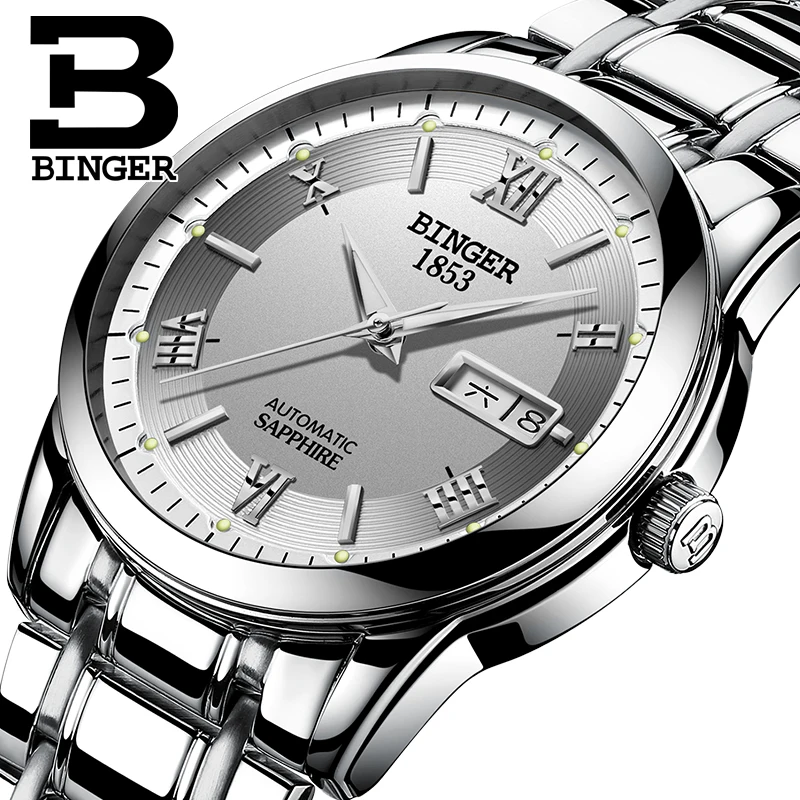 

Mechanical Automatic Mens Watches Top Brand Luxury BINGER Waterproof Leather Watchbands Ultra-thin Fashion Relogio Masculino