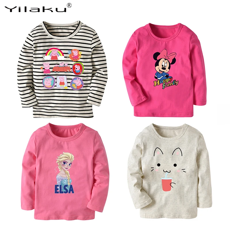 

Yilaku autumn girls tops t-shirt cotton long sleeve kids clothes cartoon cat print girls clothing O-Neck for 3~8 years CG347