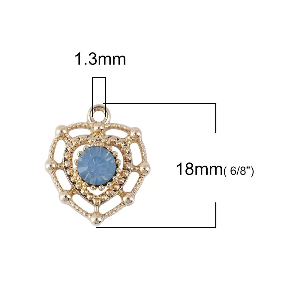 Doreen Box, цинковый сплав, винтажные подвески в Королевском Стиле, подвески в виде сердца, полые Стразы золотистого цвета для браслета, ожерелья, 10 шт - Окраска металла: blue