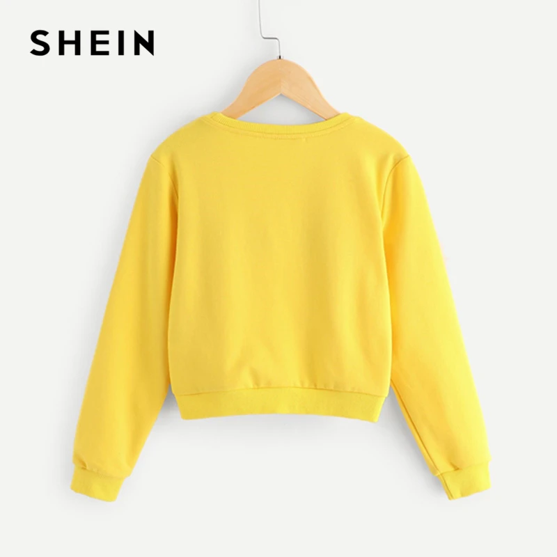 SHEIN kids/милые толстовки с принтом ресниц и желтыми глазами для девочек; топы для девочек; коллекция года; сезон весна; пуловер с длинными рукавами для девочек; детская одежда