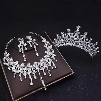 

Bright Costly Wedding Jewelry Set Gorgeous Necklace Princess Crown Crystal Earrings For Bridal Pretty Glamour TZ0054