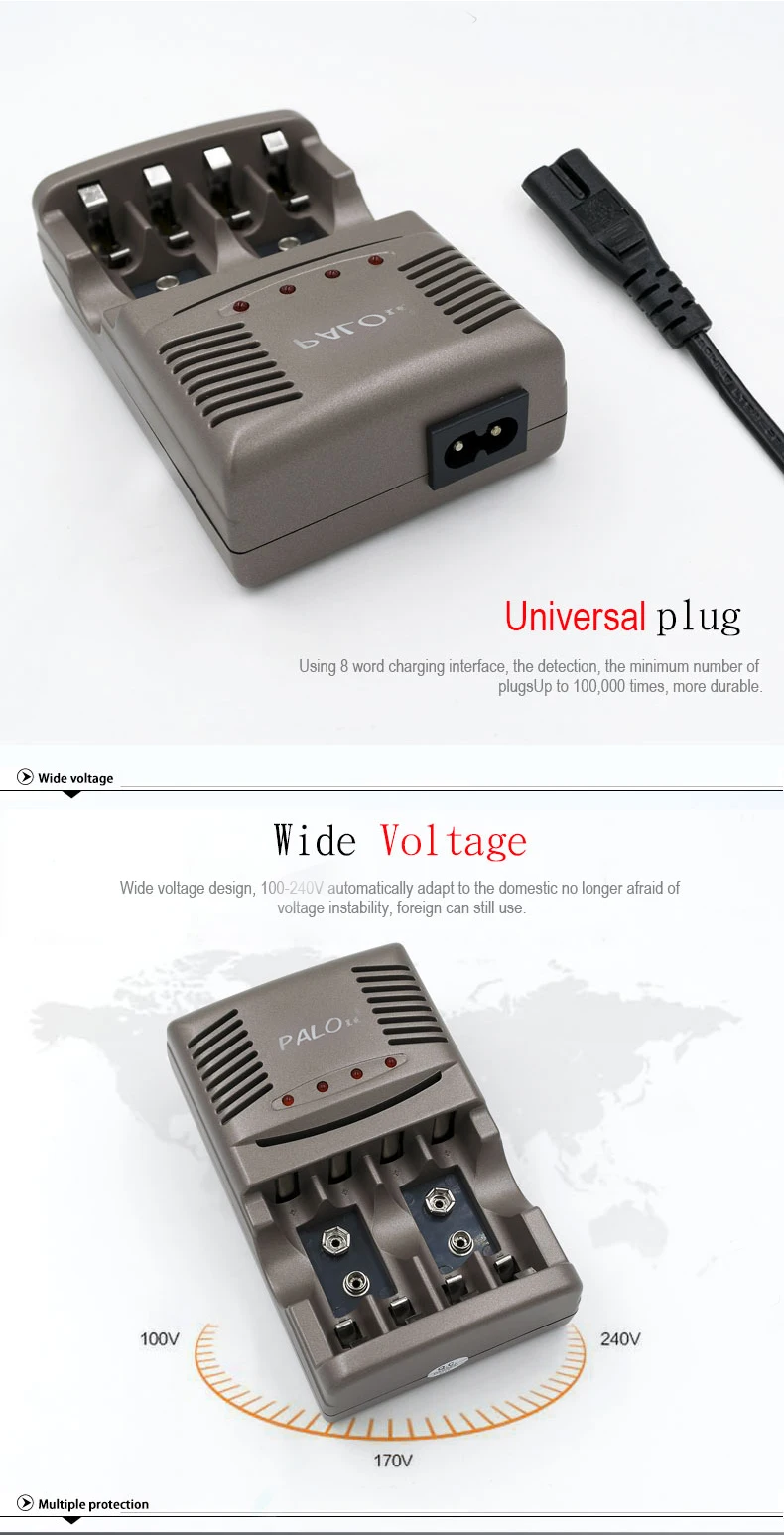 PALO 2 шт. 9v300mah батареи сочетаются с индикатором светильник зарядное устройство для AA AAA 9 в 6F22 Ni-MH перезаряжаемые Baterias