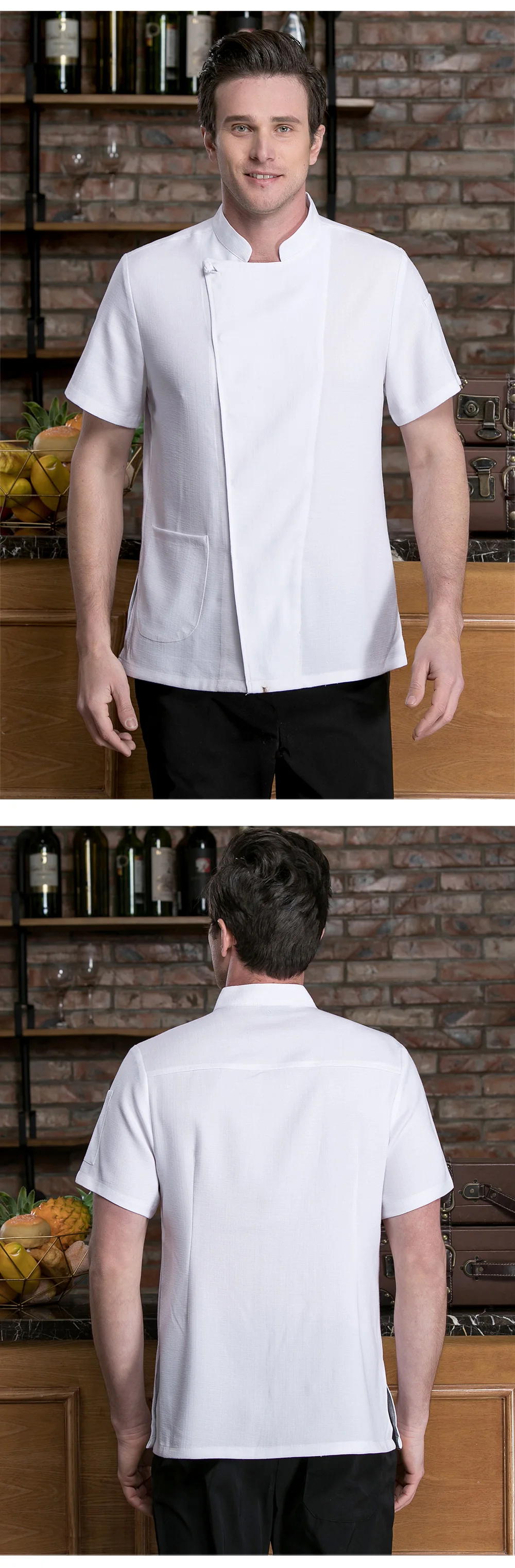 Высококачественная повседневная мягкая рабочая одежда шеф-повара унисекс с короткими рукавами на одно плечо, кухонный Ресторан