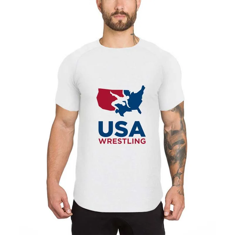 2018 USA Wrestling T-shirt Running Shirt Training Fitness Workout men short sleeve Muscle Tops Bodybuilding | Спорт и развлечения