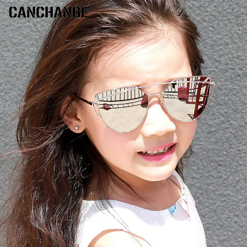 

CANCHANGE Cat Eye Sunglasses Children Sun Glasses Alloy Frame Kids Mirror Eyewear Girls Eyeglasses Boys oculos de sol UV400