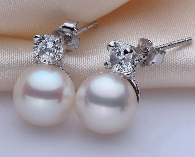 8 9mm Size Natural REAL Pearl Earrings Cultured Wedding Bridal Stud ...