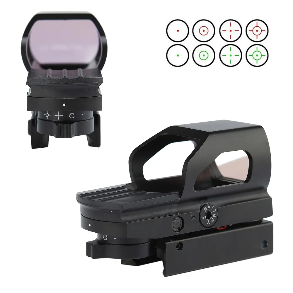

Tactical Aluminum Alloy Red Green Reflex Dot Sight 1X Magnification 4 Reticle Patterns Hunting Dot Sight Scope 20mm Rails Mount.