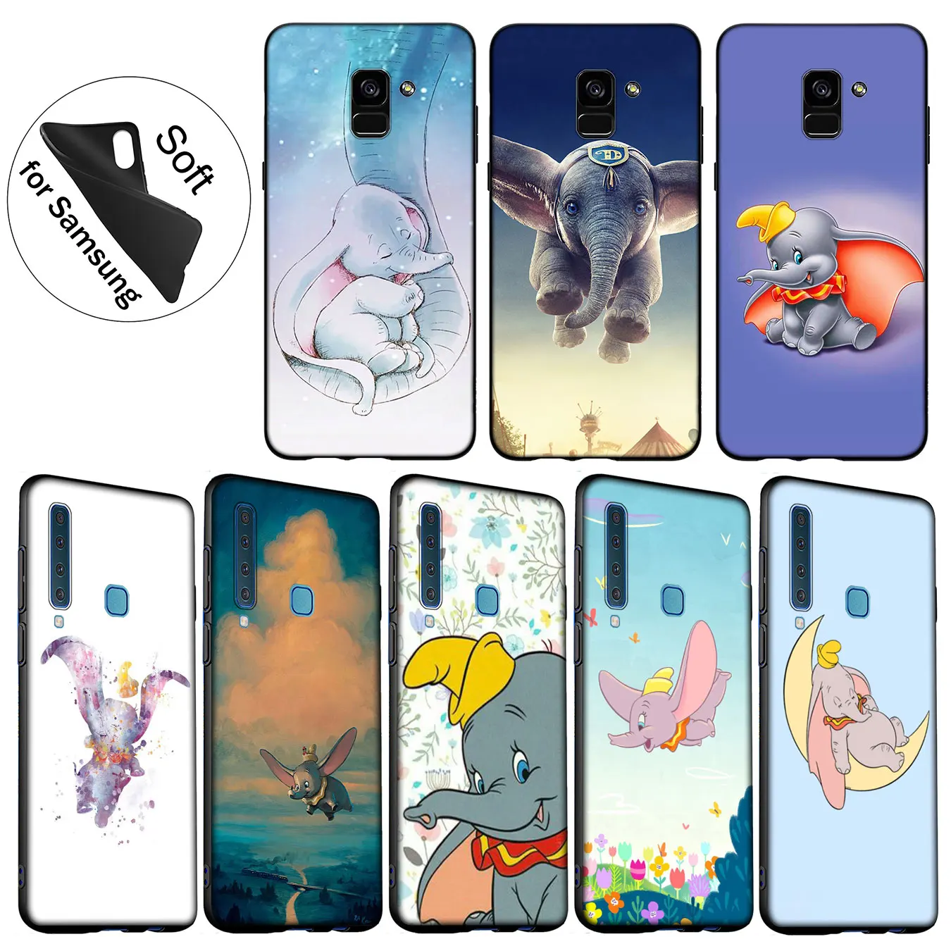 

IYICAO Dumbo elephant Soft Silicone Case for Samsung Galaxy A6 Plus A9 A8 A7 2018 A3 A5 2016 2017 Note 9 8