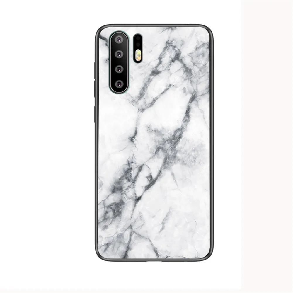 Мягкий силиконовый чехол с мраморным закаленным стеклом для Huawei P9 Plus P10 Lite P20 Pro P30
