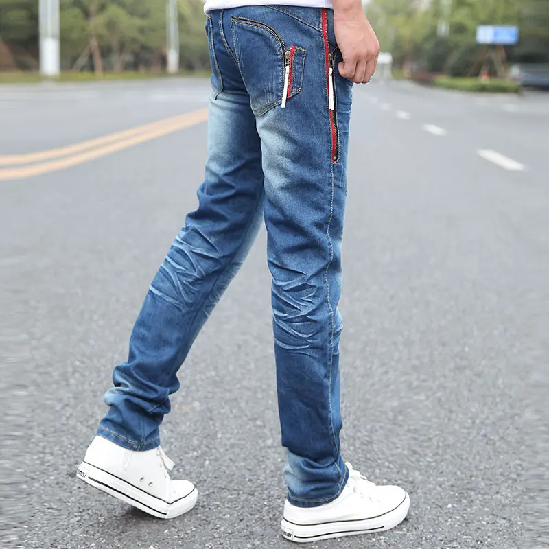Batmo 2019 autunm male Zipper pockets blue jeans men's clothing trend slim small trousers male casual pencil pants
