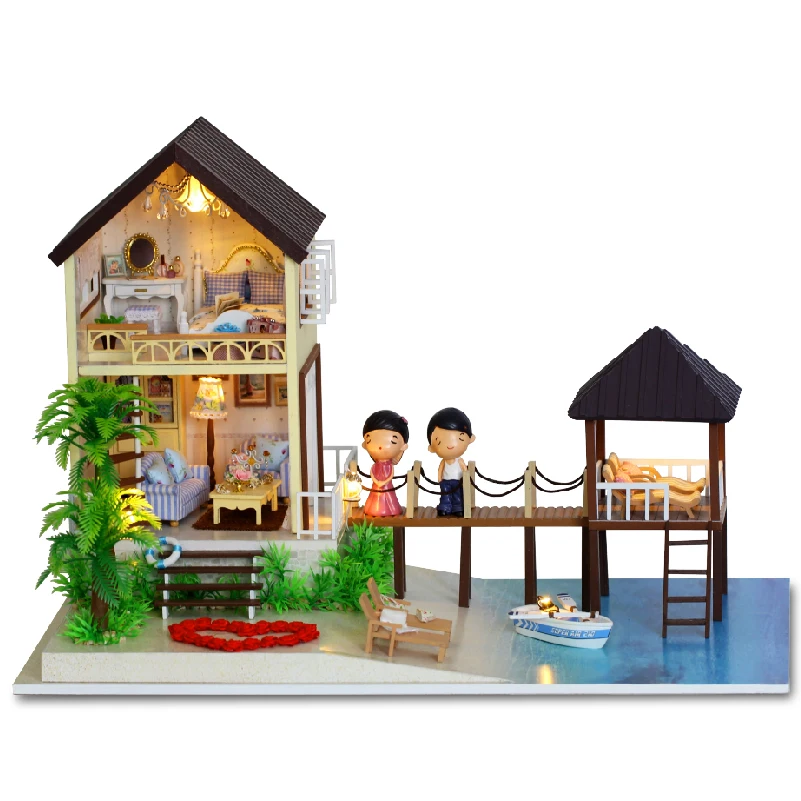 

DIY Doll House Miniature Dollhouse With Furnitures 3D Wooden Handmade Toys Gift For Children Maldives A027 #E