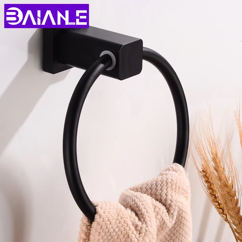 Günstig Handtuch Ring Halter Wand Montiert Bad Handtuch Rack Aluminium Dekorative Runde Handtuch Bar Schwarz Kleidung Rack Bad Zubehör