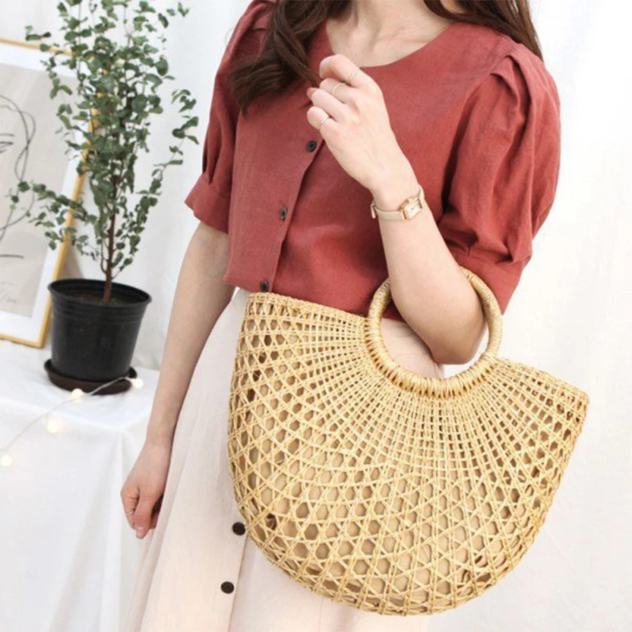 

Summer Handmade Straw Bag Hollow Bohemian Beach Bags Women Handbag Fashion Casual Women Tote Rattan Shopping Basket Girls Bolsa