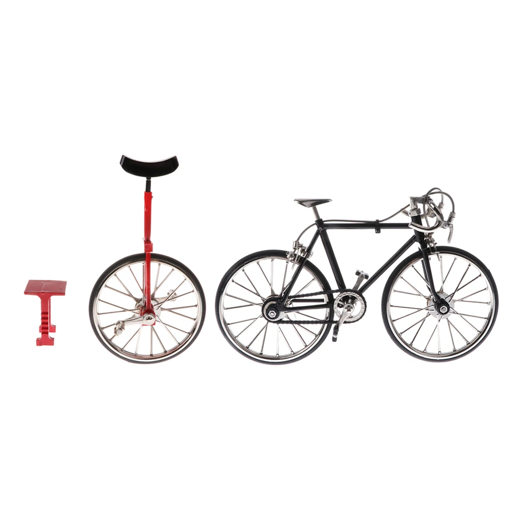 

2 Pieces 1:10 Alloy Diecast Racing Bike Unicycle Model Replica Bicycle Toy Showcase Display