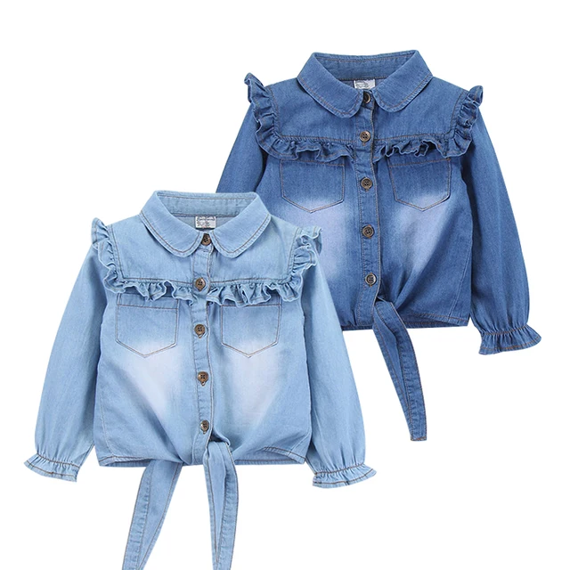 Casual Baby Girls Denim Shirts Long Sleeve Soft Kids Denim Blouse