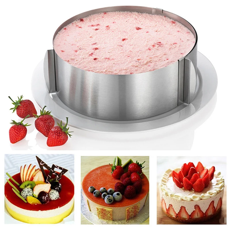 

Stainless Steel Mousse Cake Layer Cut Tools Cake Slicer Device Mold Bakeware Cooking Cake RingTools Metal Circle Adjustable