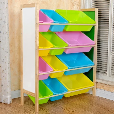 Estante de almacenamiento de juguetes de madera maciza para niños en