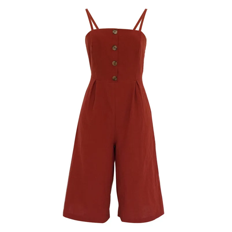 Fashion summer jumpsuit woman 2018 Strappy Soild Button Long Trouser Playsuits Jumpsuit Rompers pantaloni siamesi Y12#N (3)
