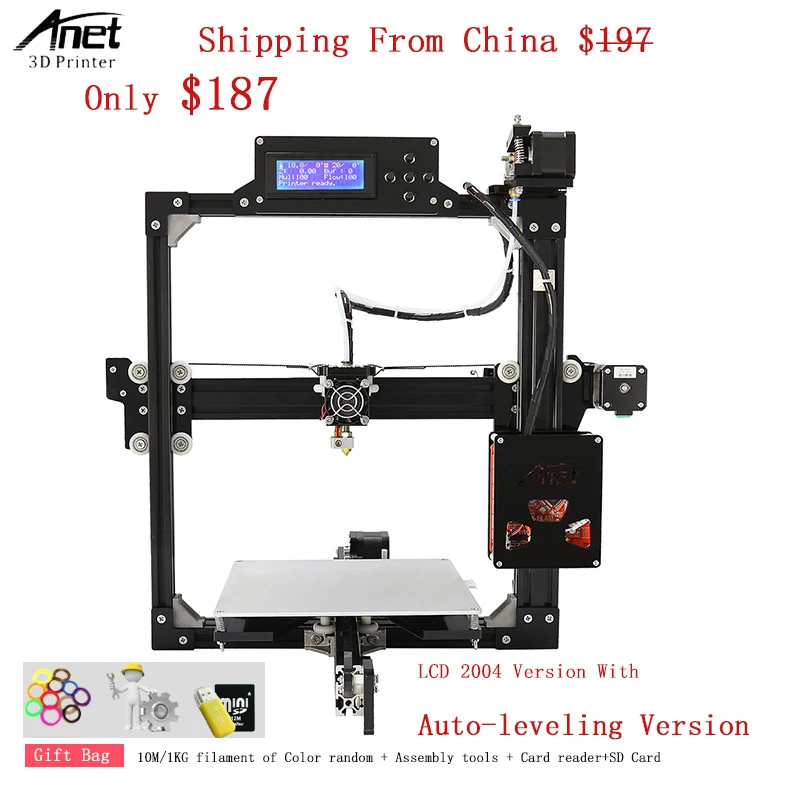 Anet A2 2004 ЖК-дисплей Экран DIY Kit 3D-принтеры с широкоформатной печати Размеры очаг плюс версия Авто-выравнивание версия 1 кг нити