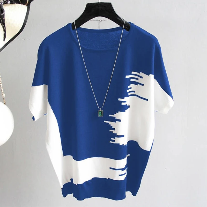 

shintimes Knitted Tee Shirt Femme Plus Size Loose Woman Clothes T Shirt Women 2019 Casual Summer Top Short Sleeve Female T-Shirt