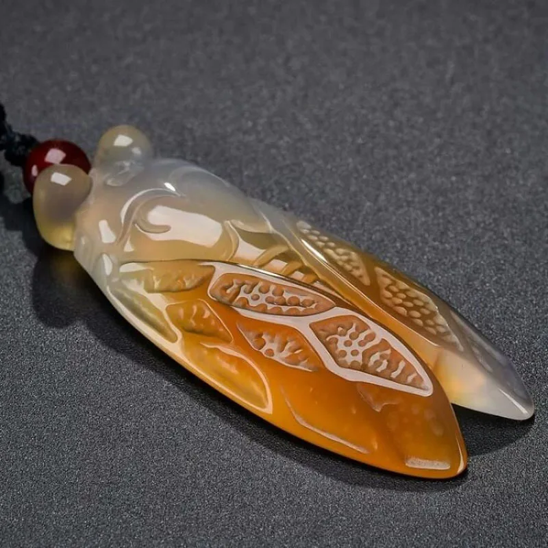 Прямая натуральный халцедон кулон Цикада ожерелье Счастливый амулет для любителей нефрита ожерелье для мужчин и женщин