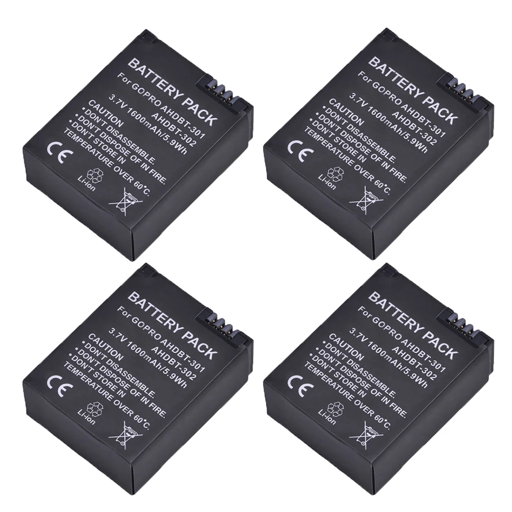 Tectra 4pc AHDBT 301 Battery for GoPro Hero 3 3+ gopro3 gopro 3 Hero3 ...
