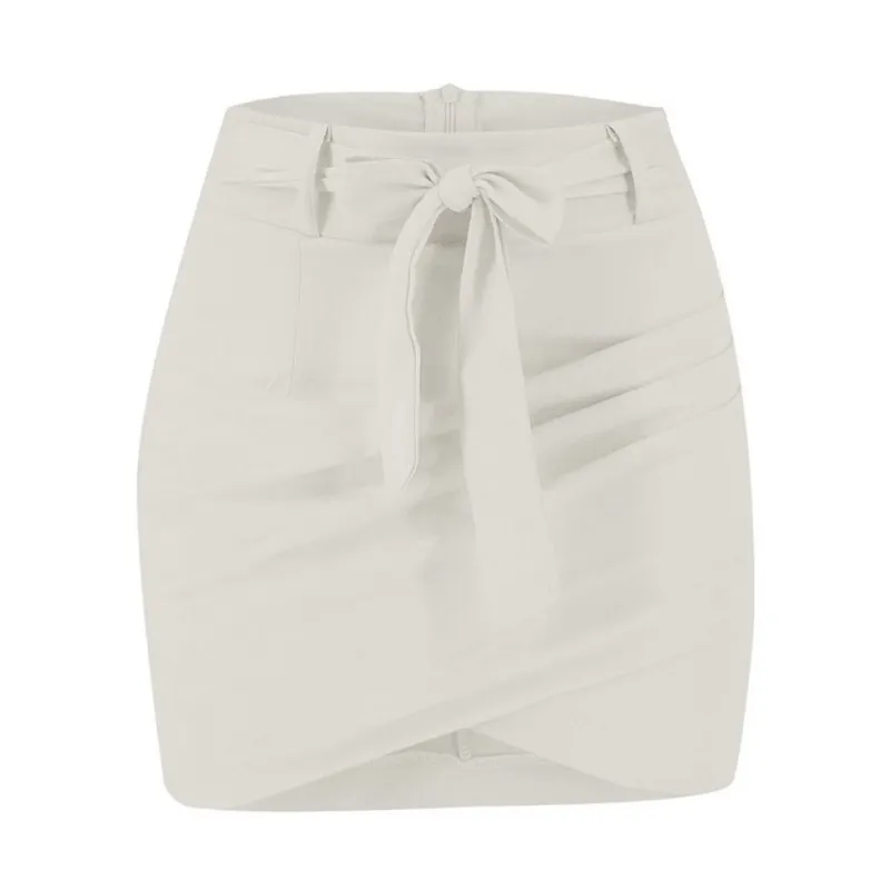 X сексуальная юбка Женская высокая талия сплошной цвет ретро тонкий гофрированный короткий секционный простой кроссовер ремни юбка faldas mujer moda - Цвет: 1