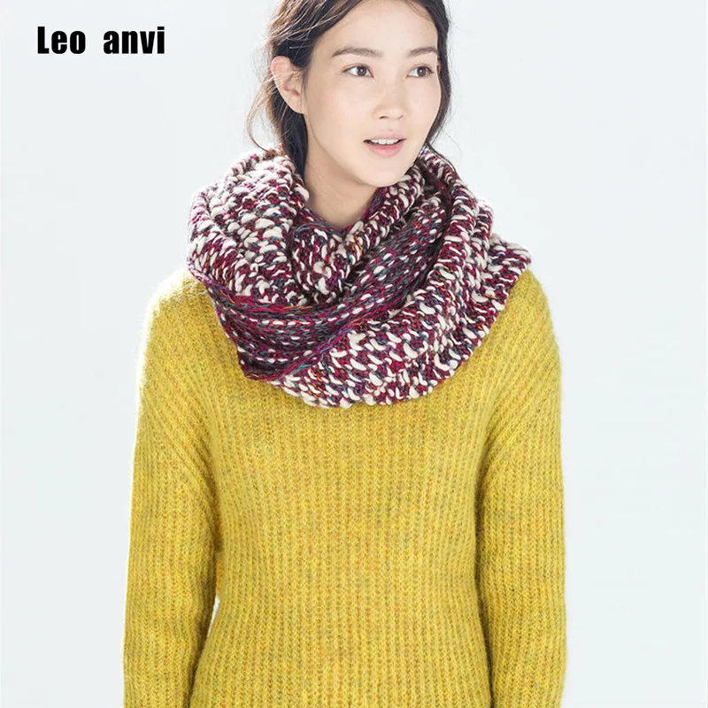

2017 New Fashion Mix colors Ring Women scarves Knitted Wool Neck Cowl Wrap shawl thicken winter warm Ring Loop scarf