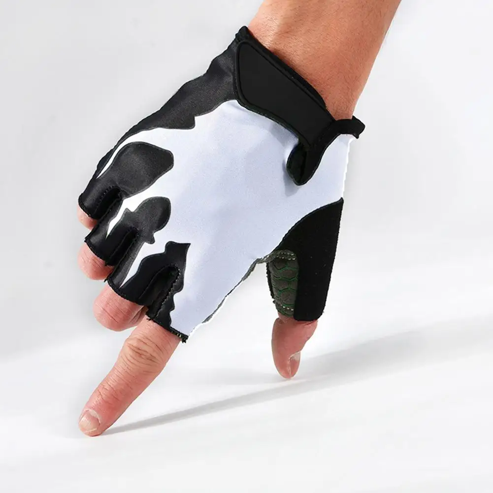 Горные охотничьи перчатки, амортизирующие, противоскользящие, дышащие, на половину пальца, для езды на велосипеде, для пеших прогулок, спортивные перчатки для мужчин и женщин - Цвет: Black and white