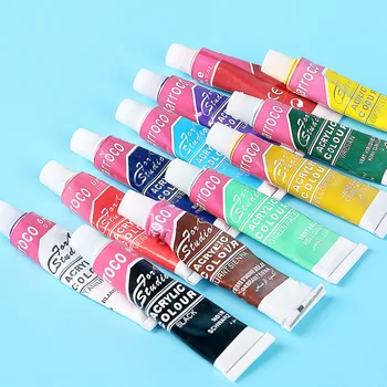 

Art Supplies Free Brush 12 Colors Professional Acrylic Paints Set Hand Painted Wall Painting Textile Paint Brightly Colored 6ML