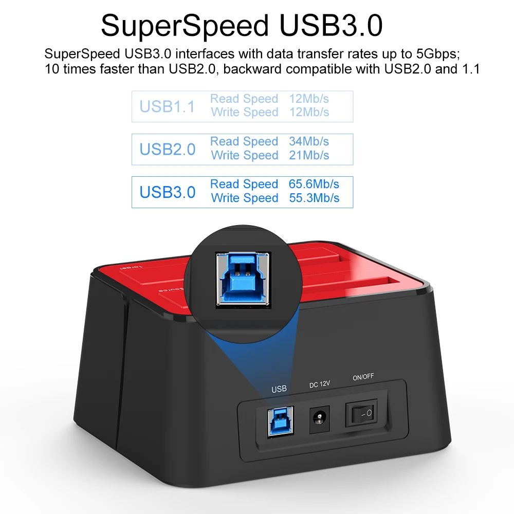  Dual Bay SATA HDD estación de acoplamiento USB 30 carcasa de disco duro externo para 25/35 pulgadas