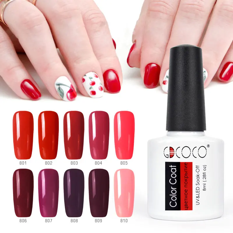 10 piezas * Color 8 ml Gel Kits de GDCOCO remojo LED UV Gel de esmalte de uñas de larga duración Gel laca capa Base de imprimación NoWipe