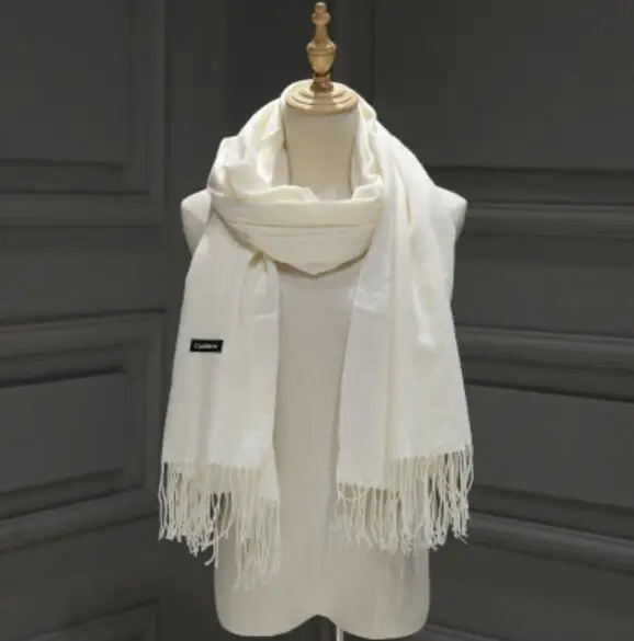 200 см* 70 см зимние шарфы больших размеров, Простые Модные теплые шарфы унисекс, сплошной Кашемировый Шарф, Шаль из пашмины для женщин и мужчин - Цвет: Белый