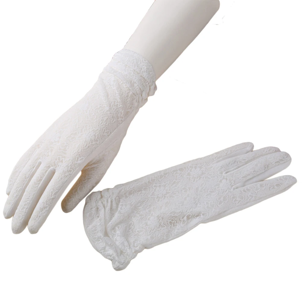 

Vintage Summer Lace Bowknot Short Gloves Women Screentouch Gloves Sun Uv Protection Driving Gloves Anti-skid (White)